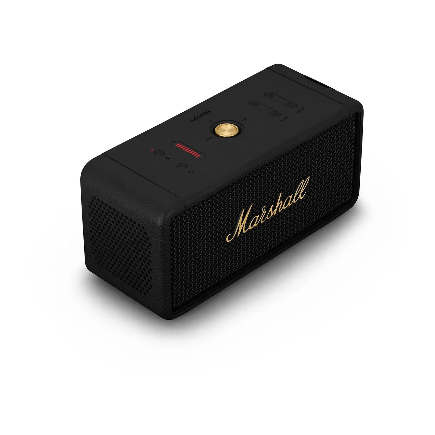 Das Bild zeigt den Marshall Middleton Bluetooth Lautsprecher in Schwarz aus der Schrägansicht.