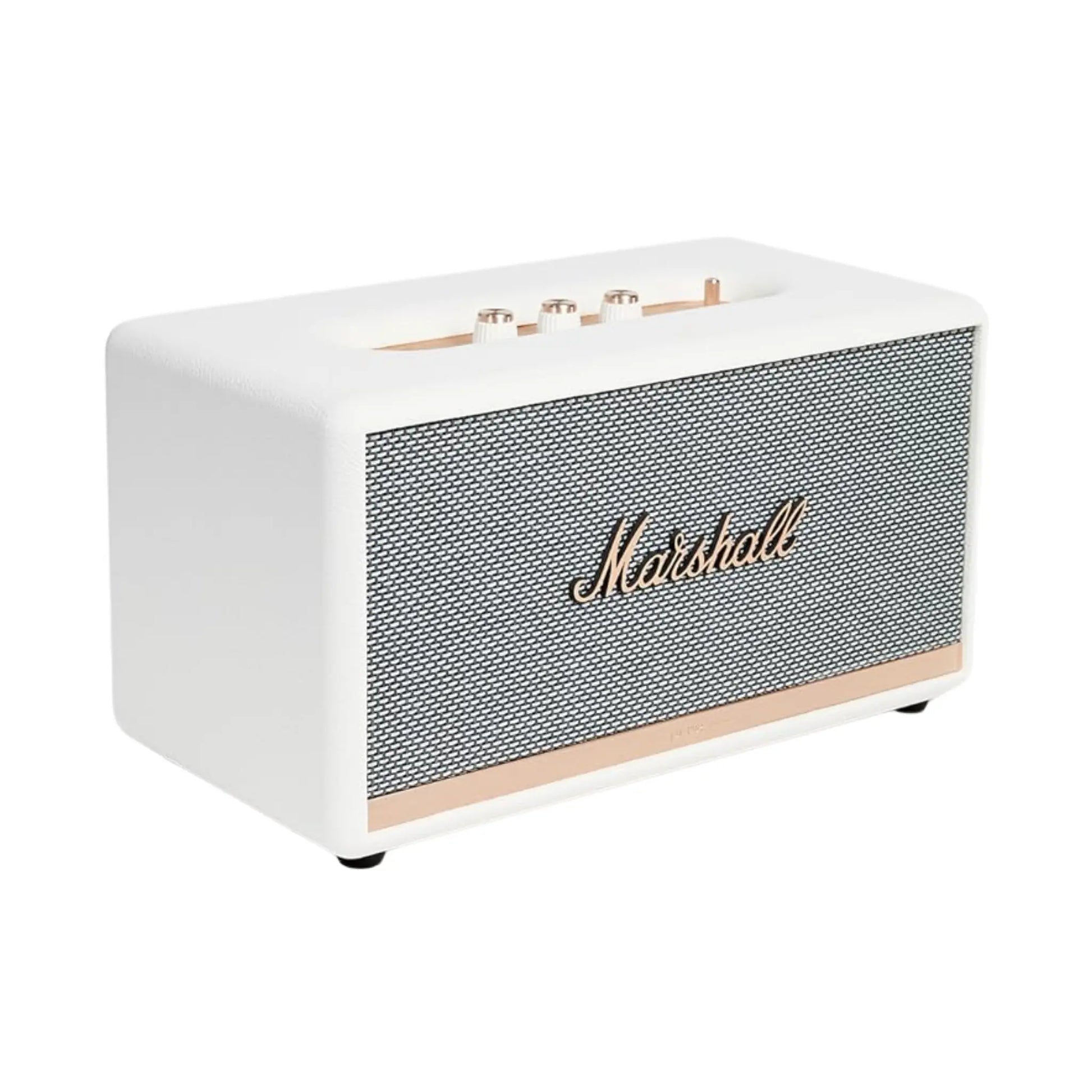 Das Bild zeigt den Marshall Stanmore II Bluetooth Lautsprecher in Weiß aus der Seitenansicht.