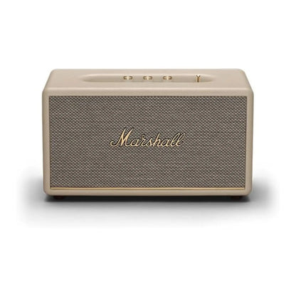 Das Bild zeigt den Marshall Stanmore III Bluetooth Lautsprecher in Creme aus der Frontansicht.