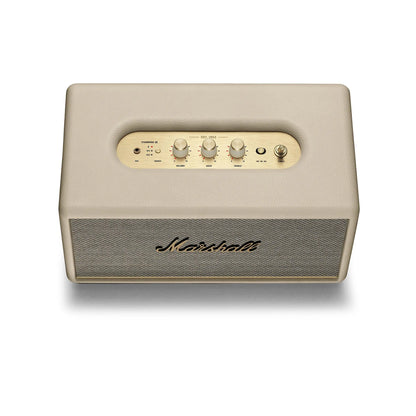Das Bild zeigt den Marshall Stanmore III Bluetooth Lautsprecher in Creme aus der Vogelperspektive.