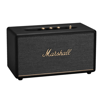 Das Bild zeigt den Marshall Stanmore III Bluetooth Lautsprecher in Schwarz aus der Schrägansicht.