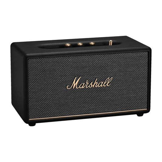 Das Bild zeigt den Marshall Stanmore III Bluetooth Lautsprecher in Schwarz aus der Schrägansicht.