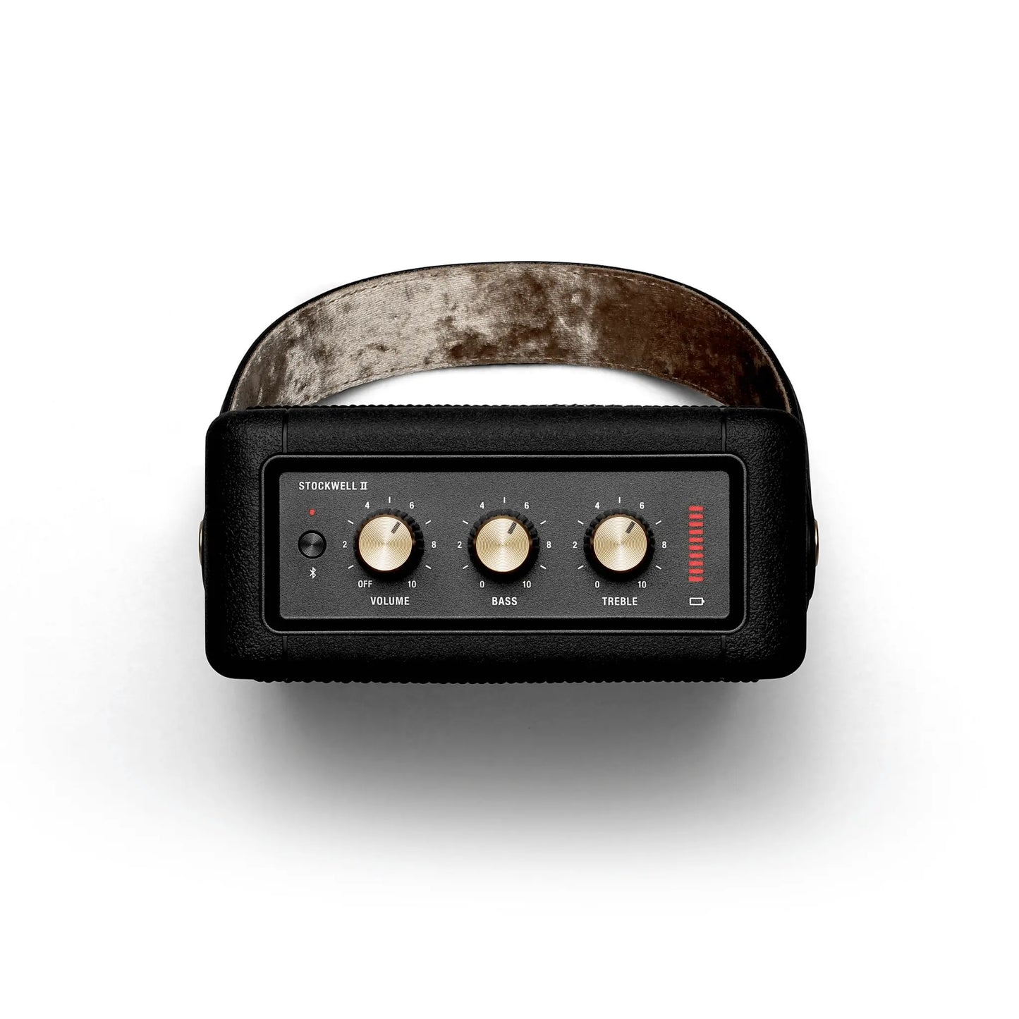 Marshall Stockwell II Bluetooth Lautsprecher mit Anschlüssen und Bedienfeld.
