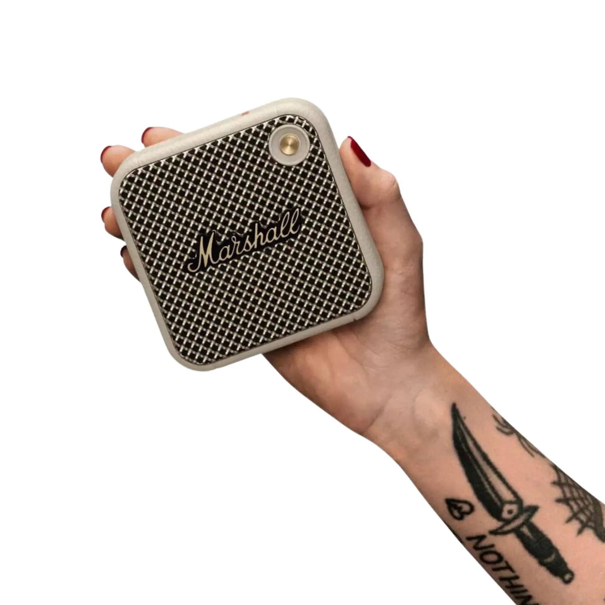 Das Bild zeigt den Marshall Willen Bluetooth Lautsprecher in Creme.