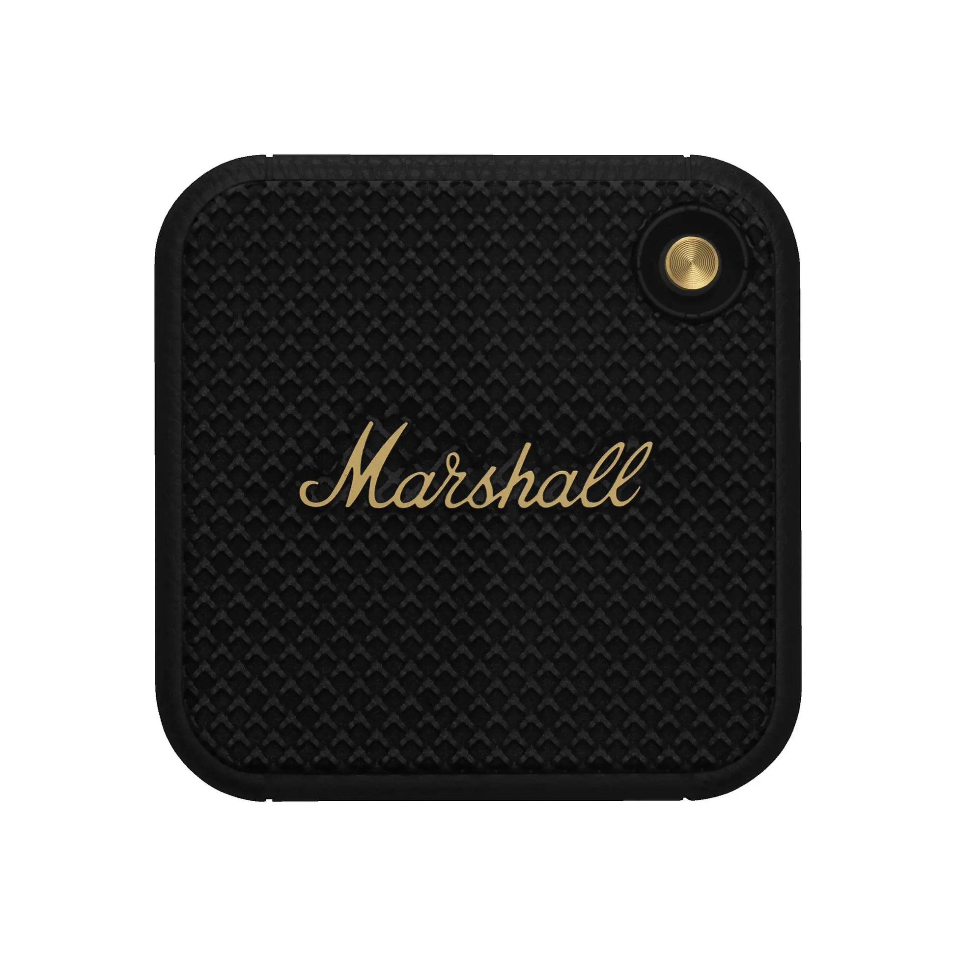 Das Bild zeigt den Marshall Willen Bluetooth Lautsprecher in Schwarz aus der Frontansicht.
