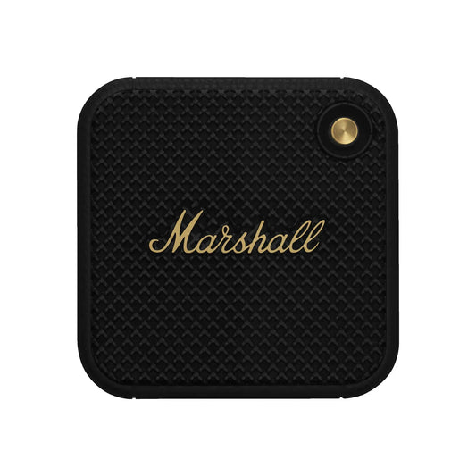 Das Bild zeigt den Marshall Willen Bluetooth Lautsprecher in Schwarz aus der Frontansicht.