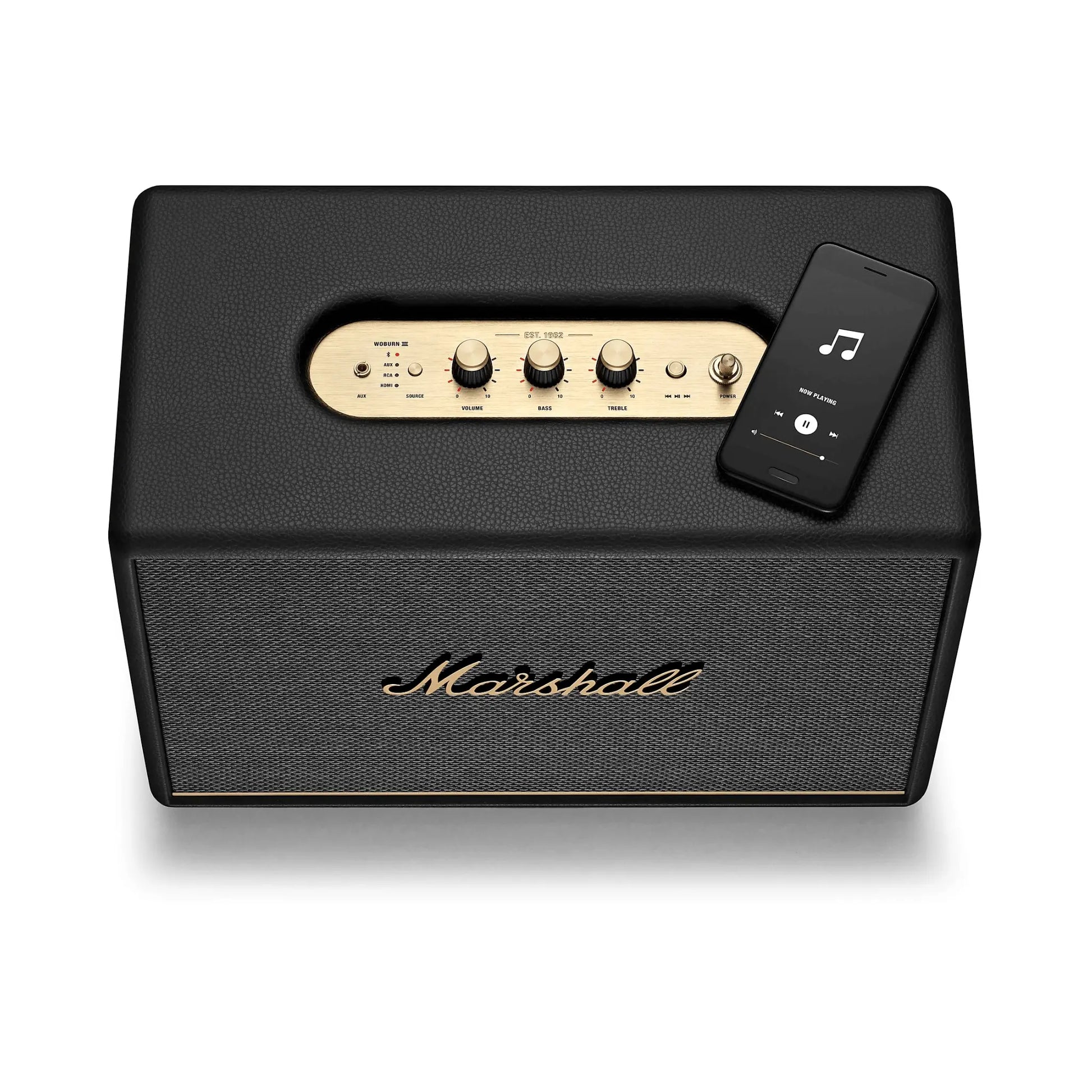 Marshall Woburn III Bluetooth Lautsprecher mit kraftvollem Sound und klassischem Design.
