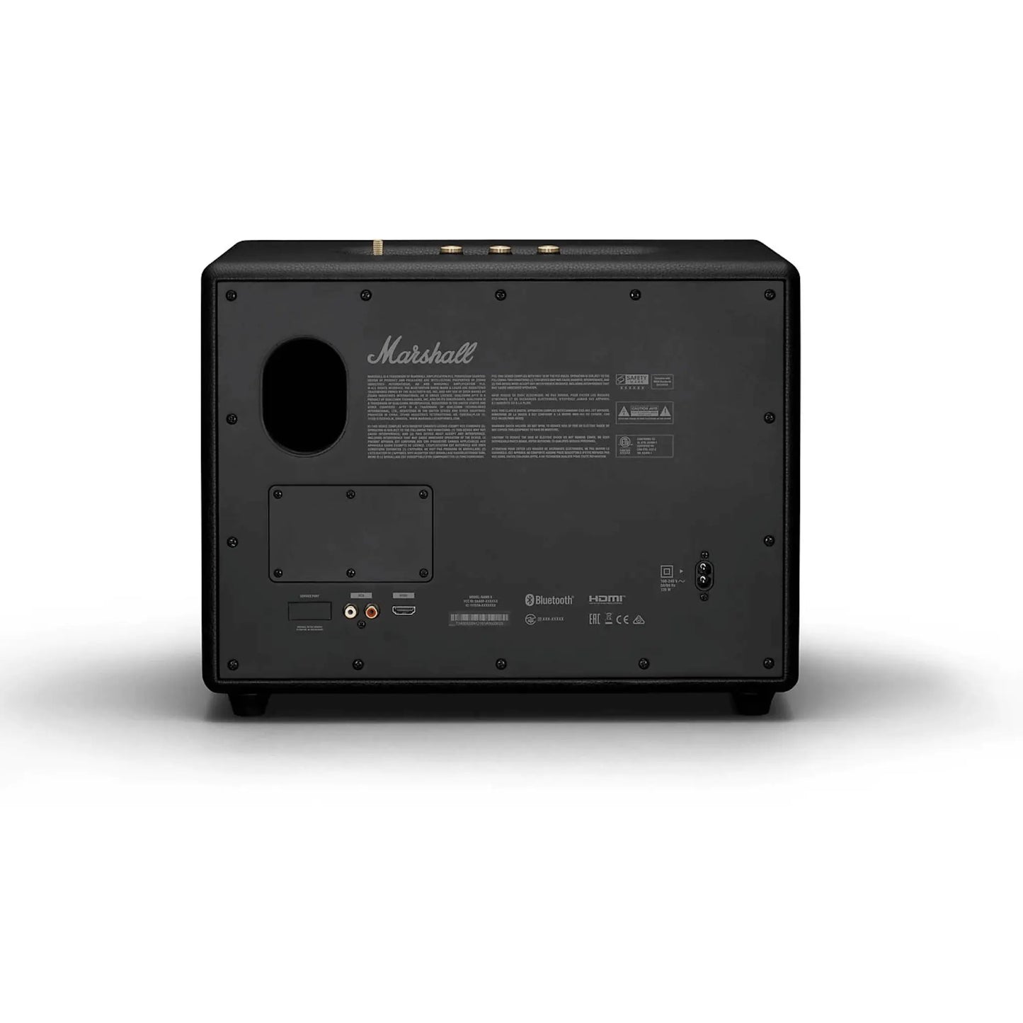 Rückseite Marshall Woburn III Bluetooth Lautsprecher mit Anschlüssen.