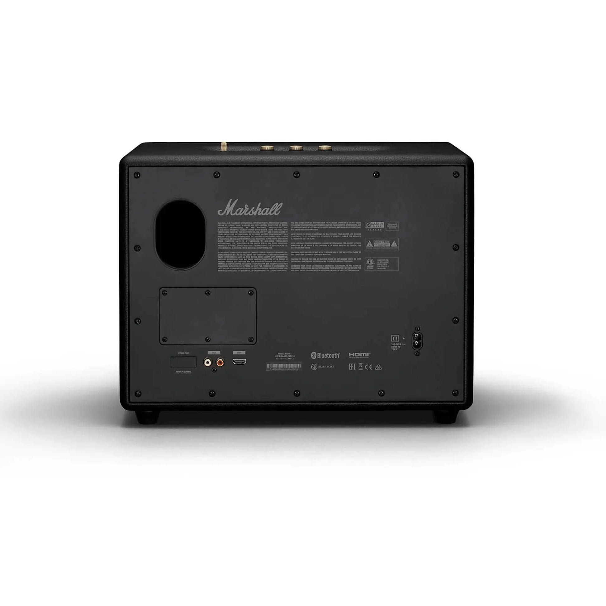 Rückseite Marshall Woburn III Bluetooth Lautsprecher mit Anschlüssen.