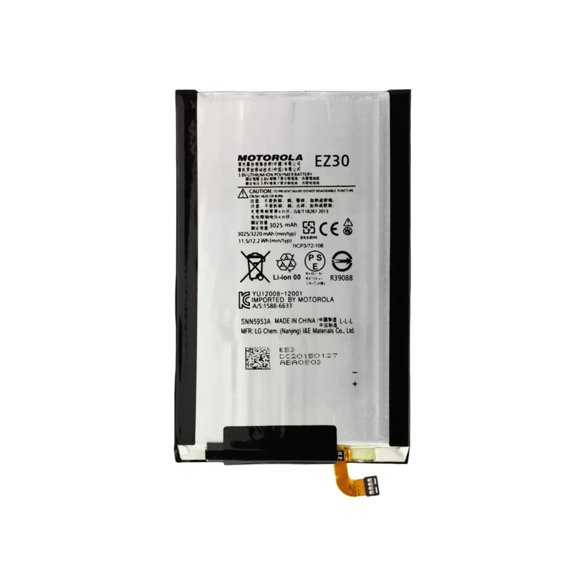 Auf diesem Produktbild wird der Motorola Akku EZ30 Li-Ion 3.8 Volt 3025 mAh abgebildet.