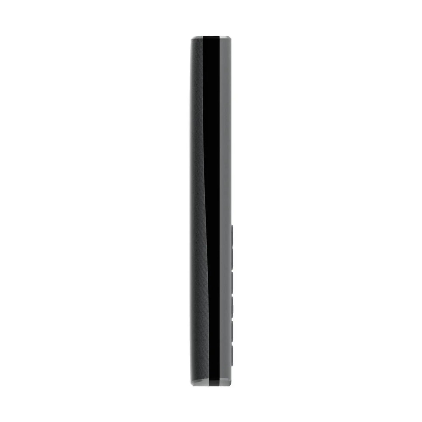 Das Bild zeigt das Nokia 105 4G (2. Edition) Handy in Schwarz aus der Seitenansicht.