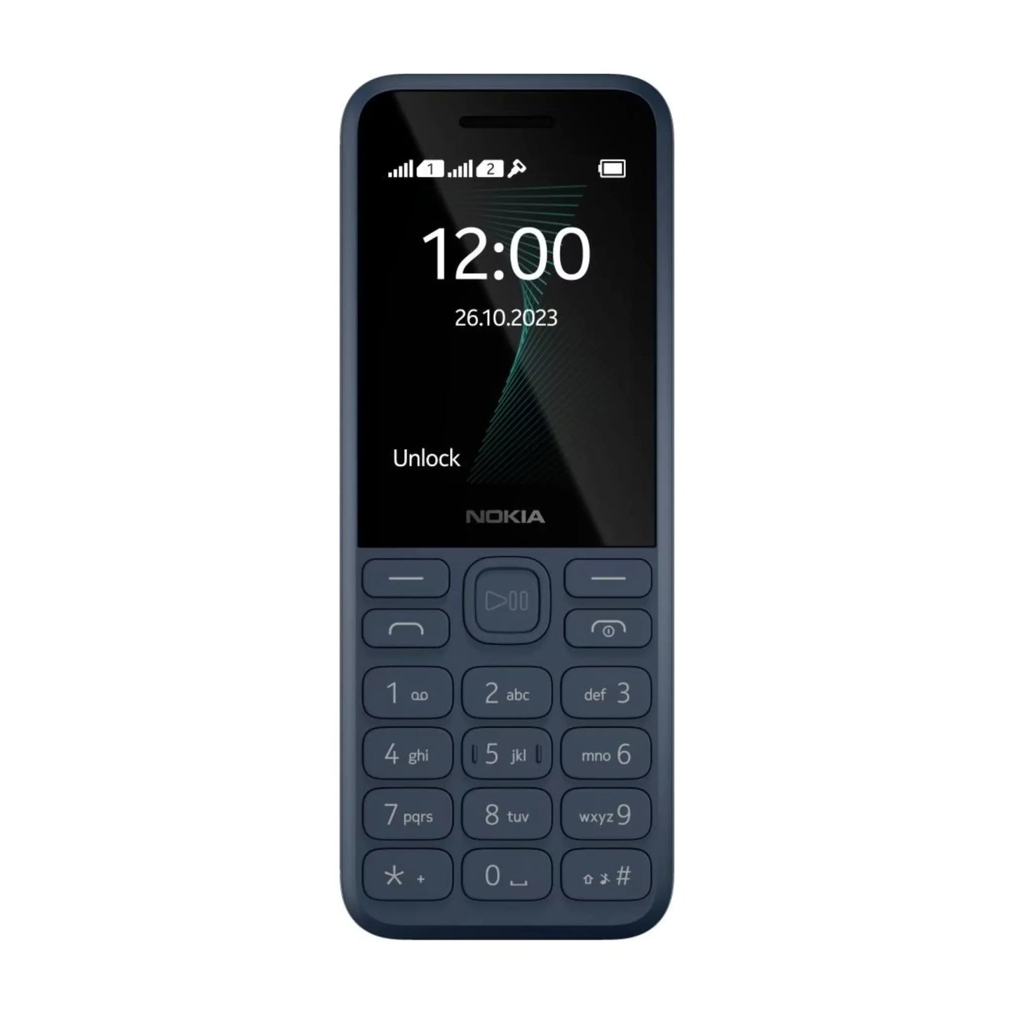 Das Bild zeigt das Nokia 130 2G (2023) Handy in Blau aus der Frontansicht.