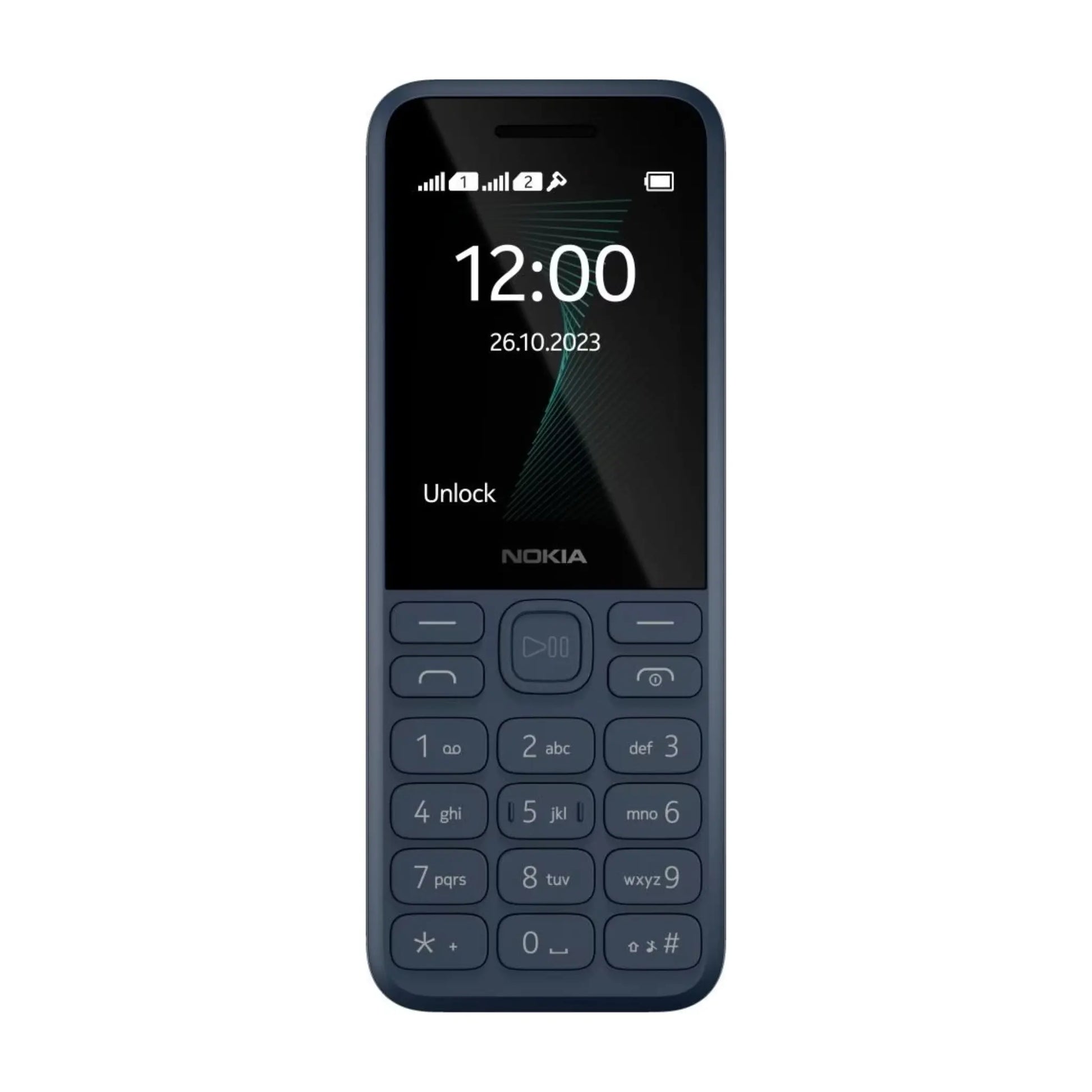 Das Bild zeigt das Nokia 130 2G (2023) Handy in Blau aus der Frontansicht.