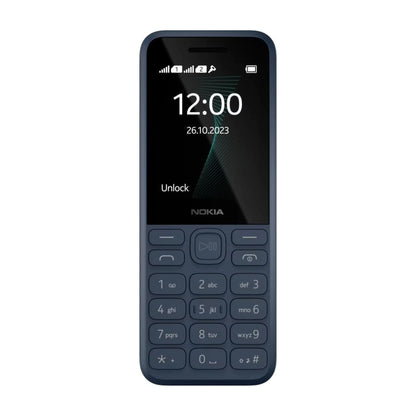Das Bild zeigt das Nokia 130 2G (2023) Handy in Blau aus der Frontansicht.
