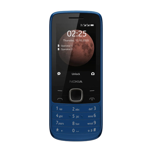 Das Bild zeigt das Nokia 225 4G (2020) Handyin Blau aus der Frontansicht.