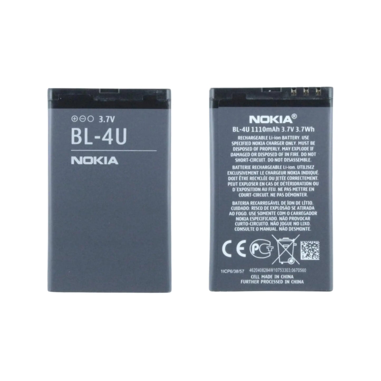 Auf diesem Produktbild wird der Nokia Akku BL-4U Li-Ion 3.7 Volt 1110 mAh abgebildet.