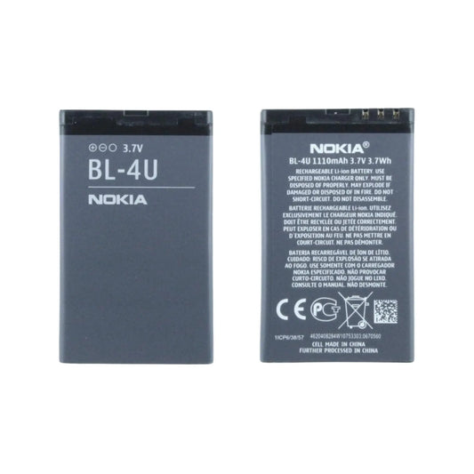 Auf diesem Produktbild wird der Nokia Akku BL-4U Li-Ion 3.7 Volt 1110 mAh abgebildet.