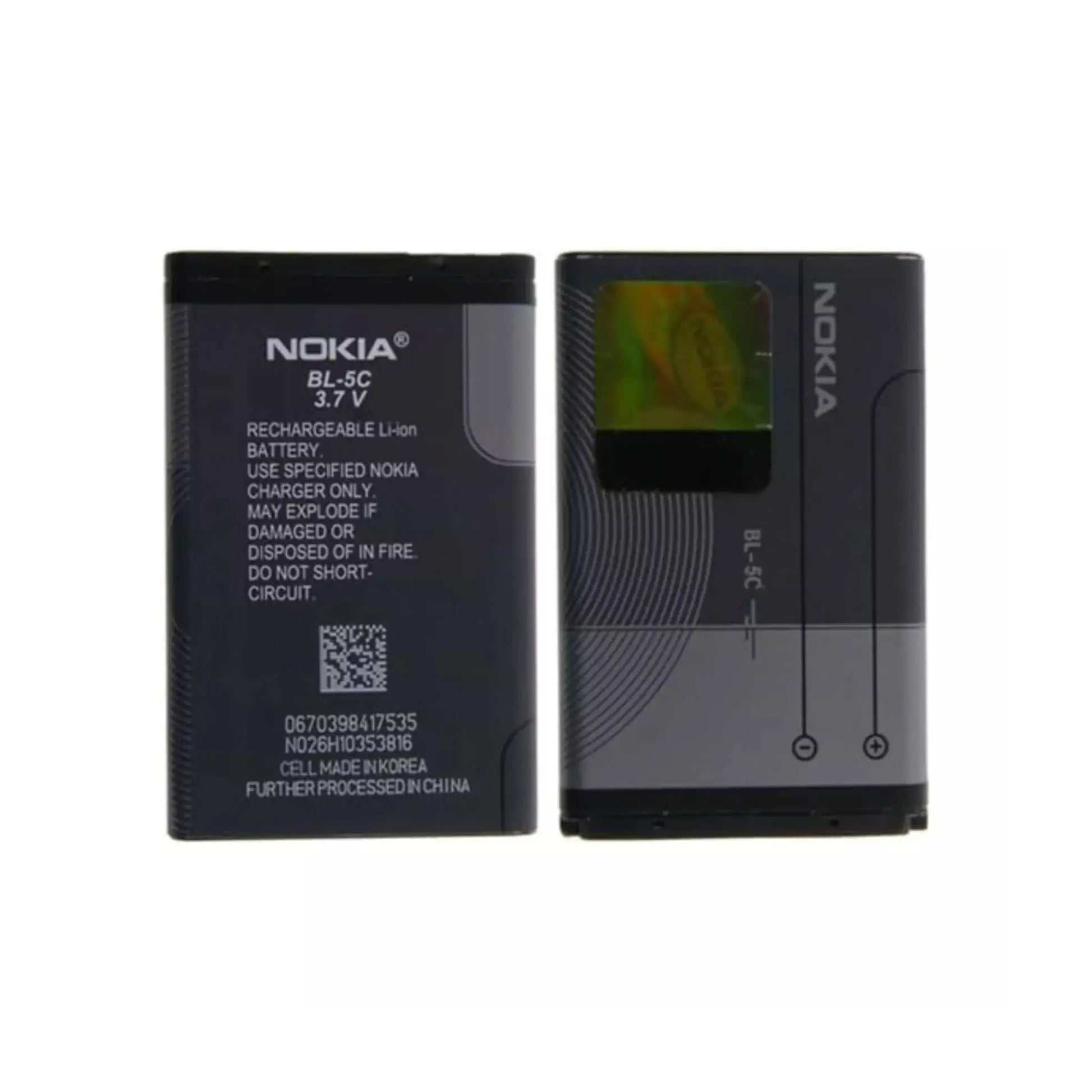 Auf diesem Produktbild wird der Nokia Akku BL-5C Li-Ion 3.7 Volt 1020 mAh abgebildet.