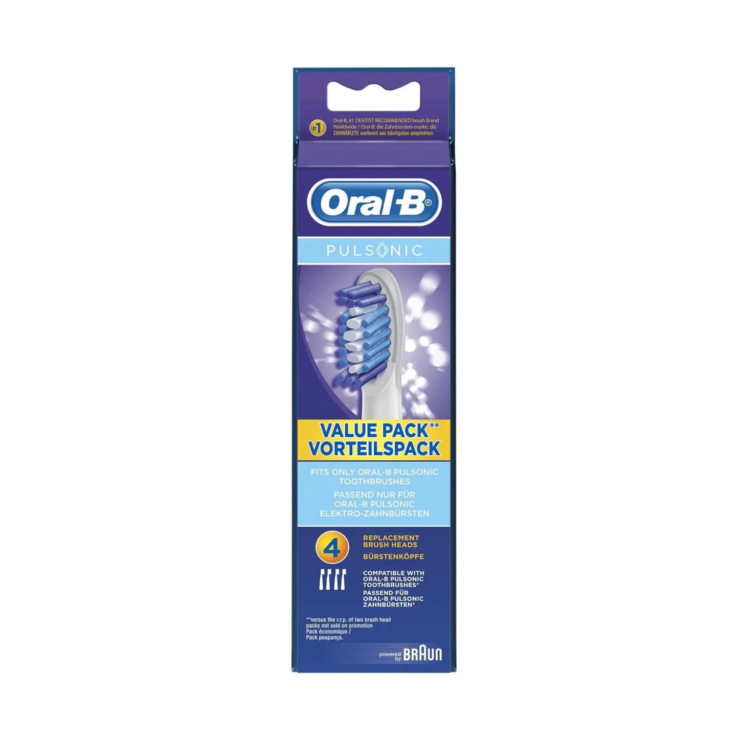 Das Bild zeigt die Oral-B Pulsonic Aufsteckbürsten im 4er Set.