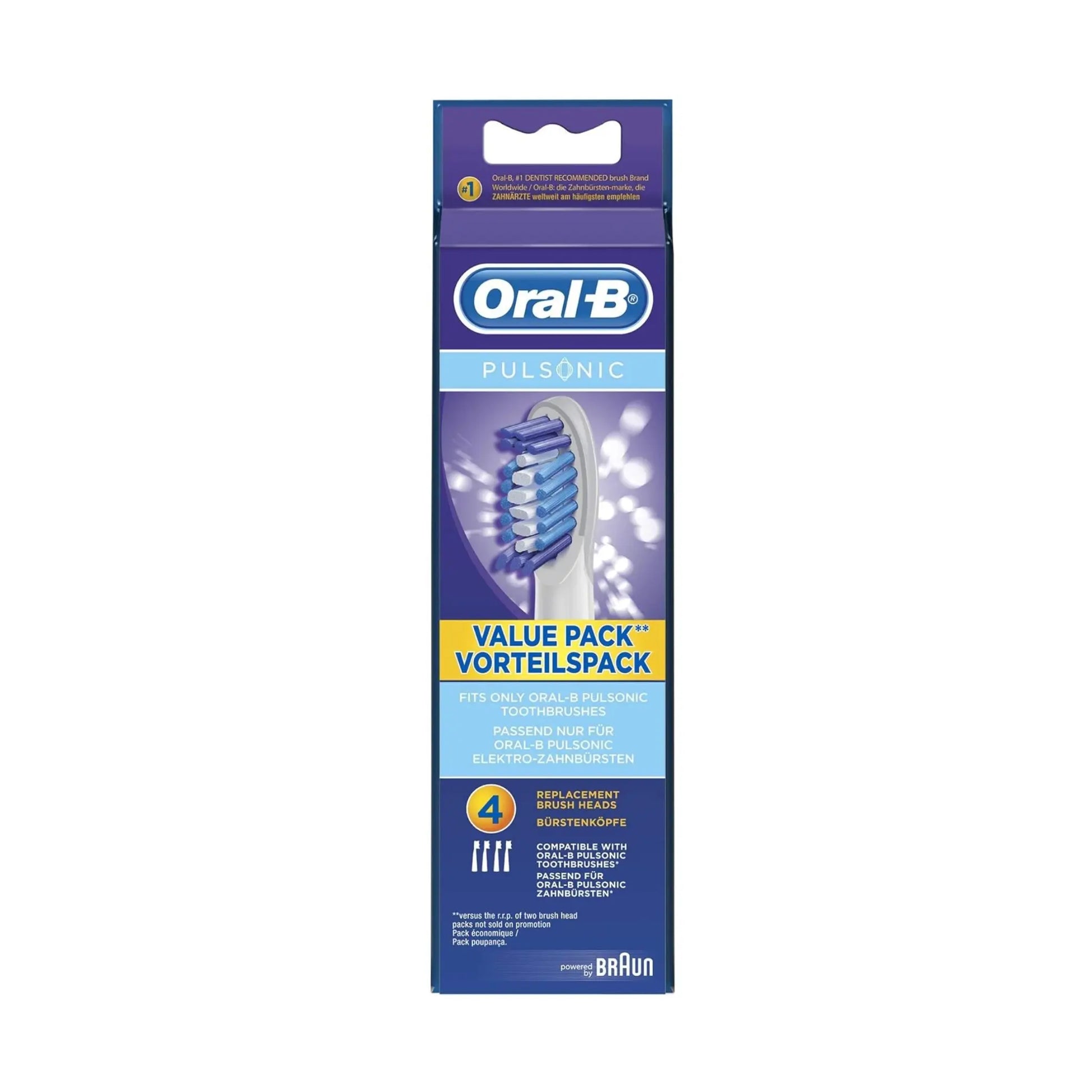 Das Bild zeigt die Oral-B Pulsonic Aufsteckbürsten im 4er Set.