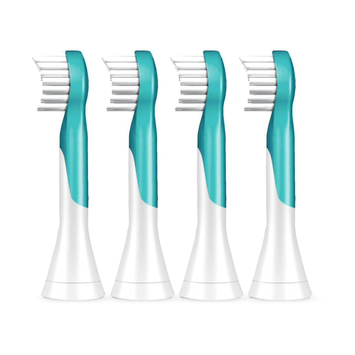 Das Bild zeigt die Philips HX6034/33 Kids ab 3 Jahren Aufsteckbürsten 4er Pack in Weiß aus der Seitenansicht.