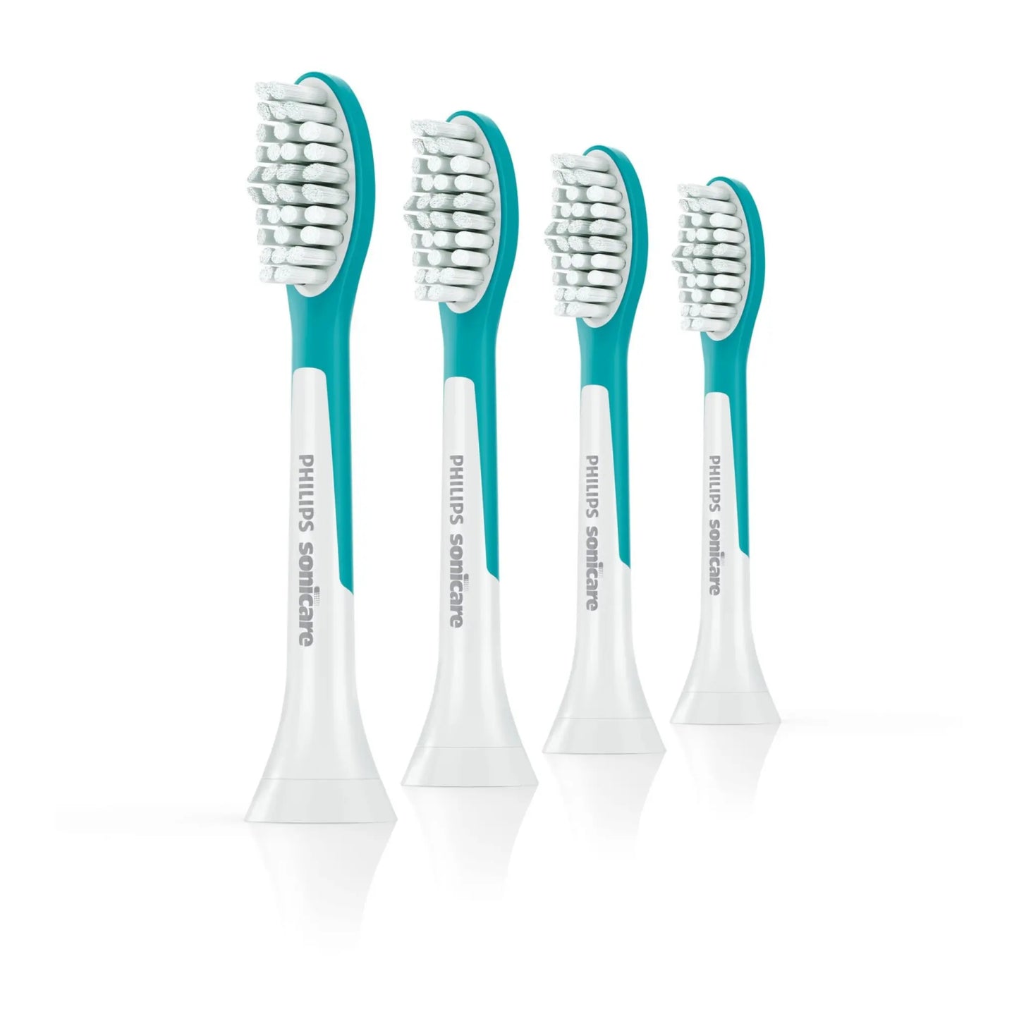 Das Bild zeigt die Philips HX6034/33 Kids ab 7 Jahren Aufsteckbürsten im 4er Pack.