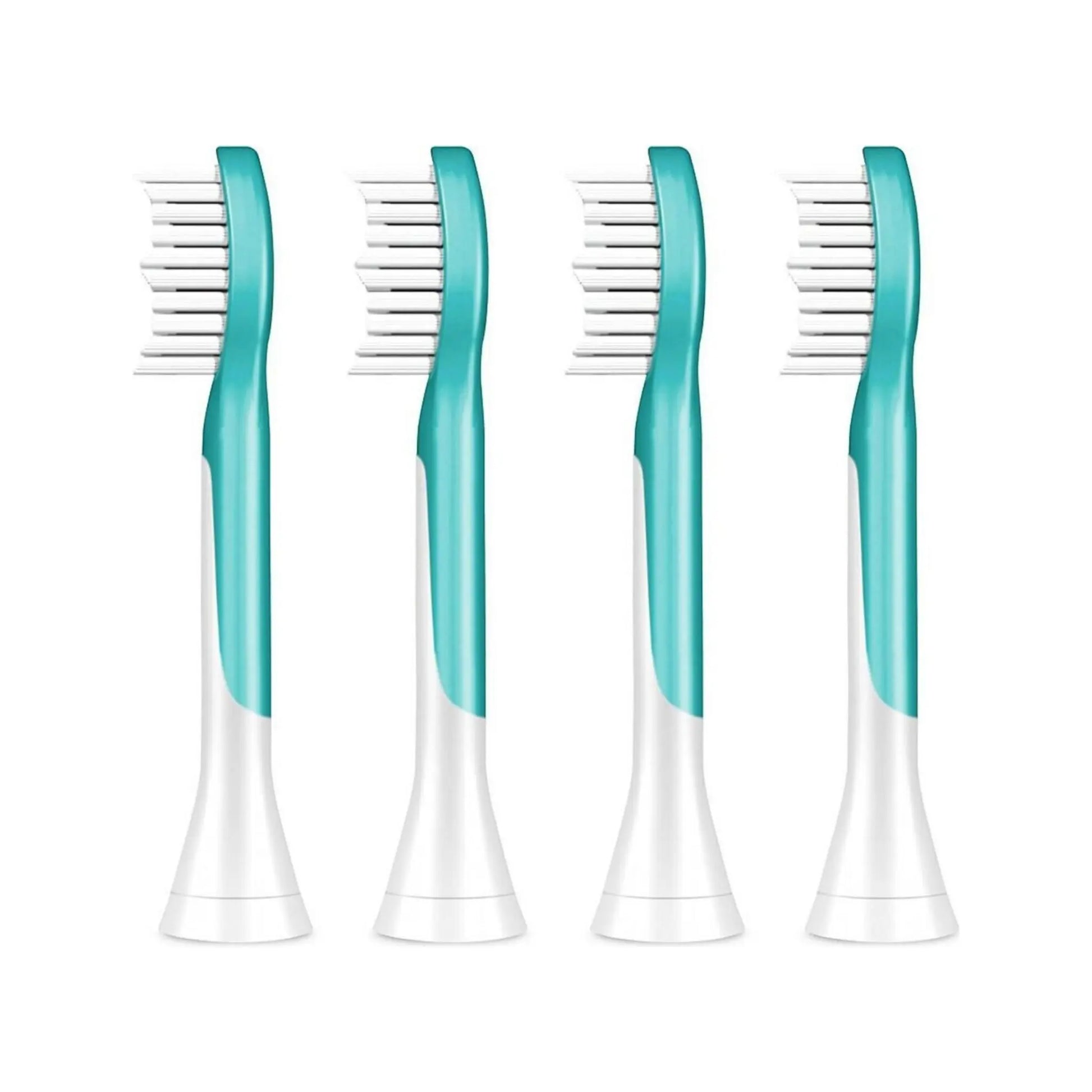 Das Bild zeigt die Philips HX6034/33 Kids ab 7 Jahren Aufsteckbürsten im 4er Pack aus der Seitenansicht.