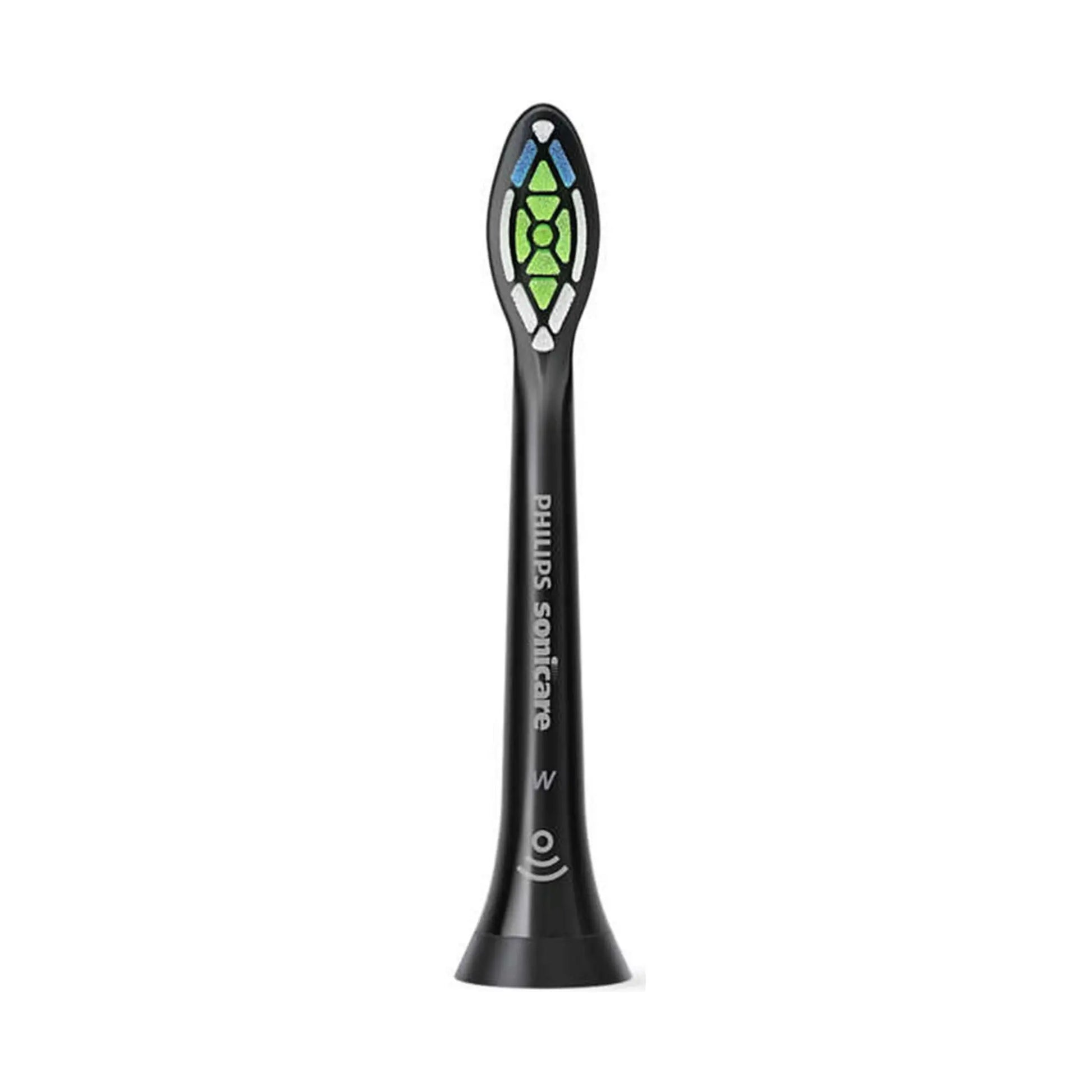 Das Bild zeigt die Philips Sonicare W2 Optimal White Aufsteckbürste in Schwarz aus der Frontansicht.