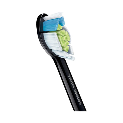 Das Bild zeigt die Philips Sonicare W2 Optimal White Aufsteckbürste in Schwarz aus der Detailansicht.