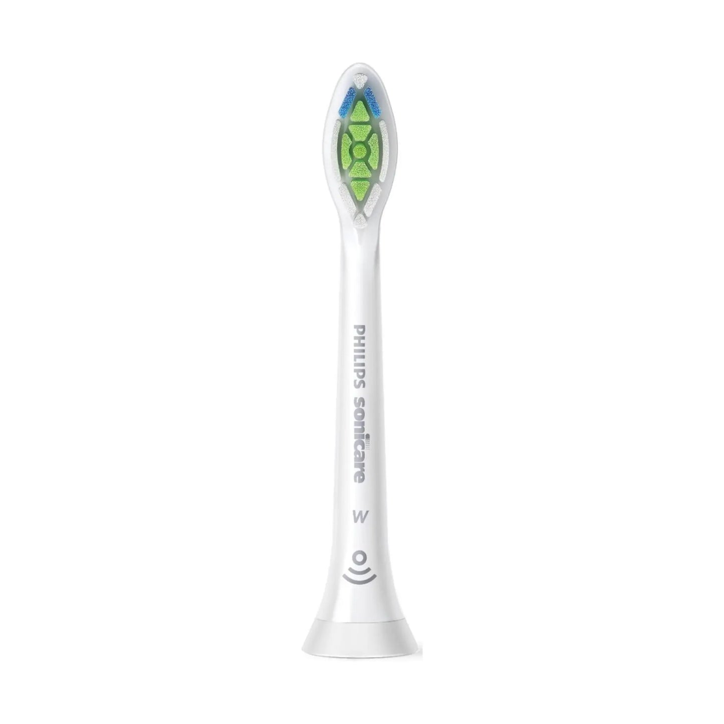 Das Bild zeigt die Philips Sonicare W2 Optimal White Aufsteckbürste in Weiß aus der Frontansicht.