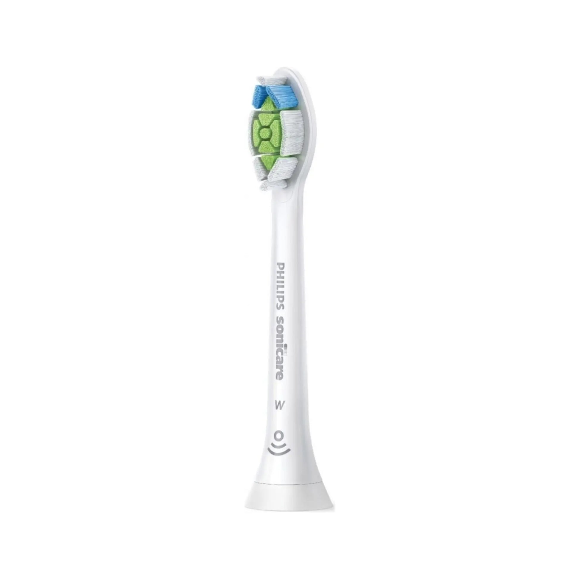 Das Bild zeigt die Philips Sonicare W2 Optimal White Aufsteckbürste in Weiß aus der Frontansicht.