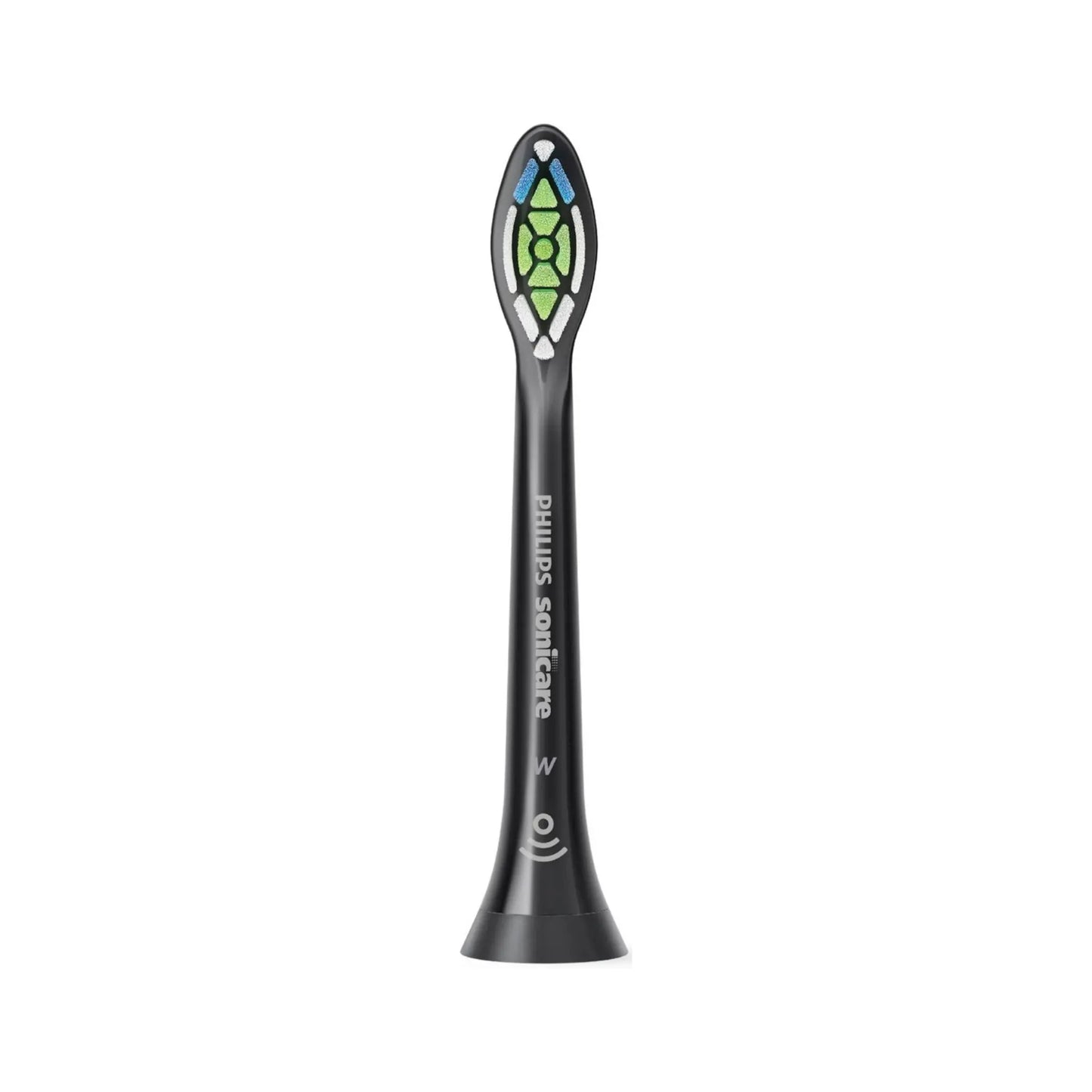 Das Bild zeigt die Philips Sonicare W2 Optimal White Aufsteckbürste in Schwarz aus der Frontansicht.