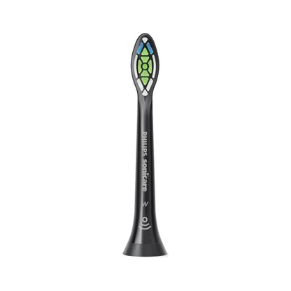 Das Bild zeigt die Philips Sonicare W2 Optimal White Aufsteckbürste in Schwarz aus der Frontansicht.