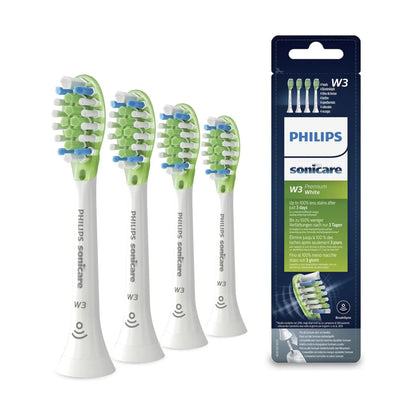 Das Bild zeigt die Philips Sonicare W3 Premium White Aufsteckbürsten 4er Pack in Weiß aus der Schrägansicht.