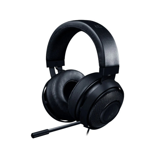 Das Bild zeigt das Razer Kraken Pro V2 Gaming-Headset in Schwarz aus der Schrägansicht. 