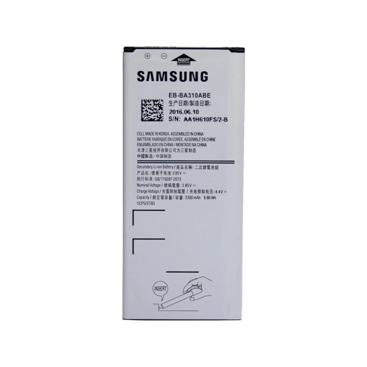 Auf diesem Produktbild wird der Samsung Akku EB-BA310ABE Li-Ion 3.85 Volt 2300 mAh abgebildet.