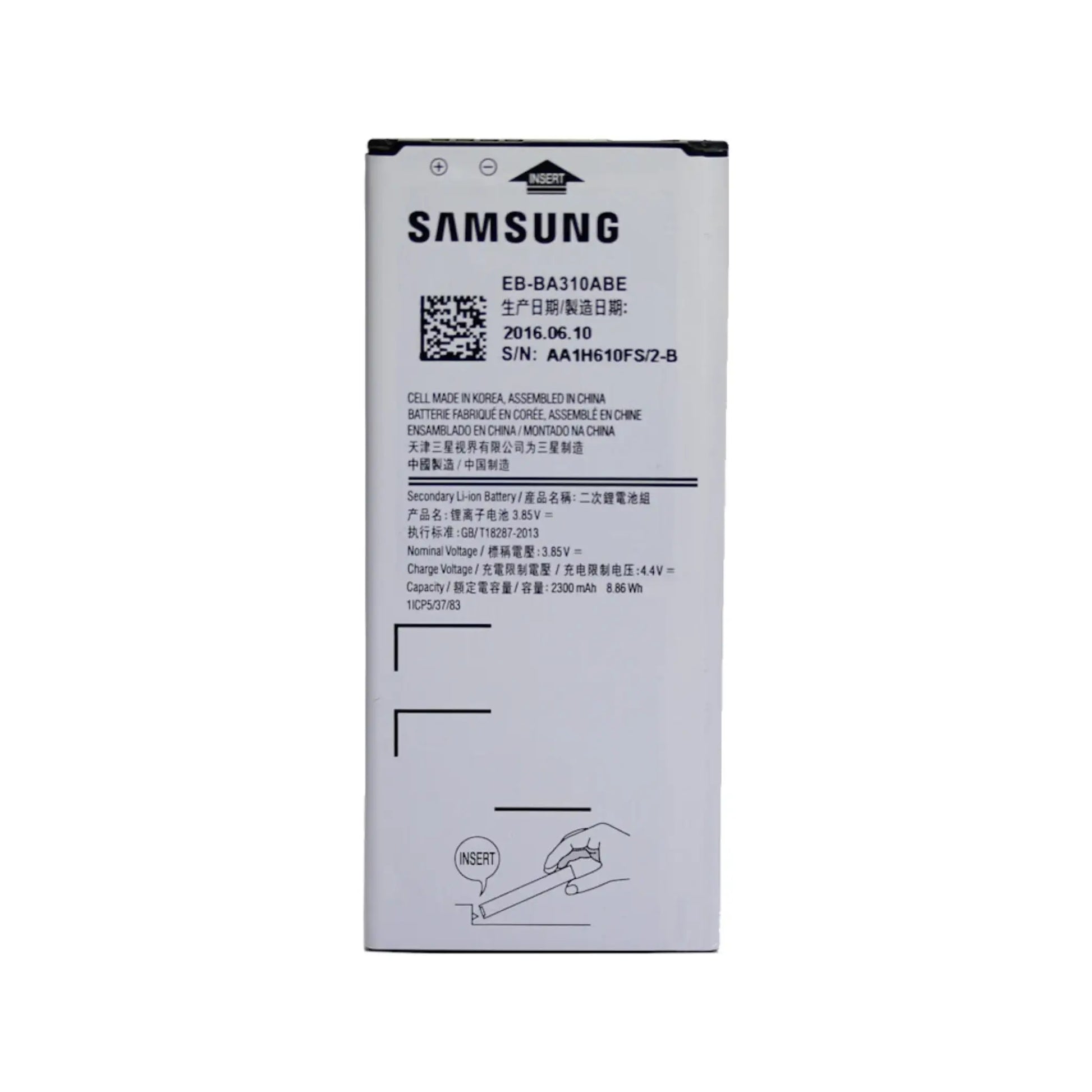 Auf diesem Produktbild wird der Samsung Akku EB-BA310ABE Li-Ion 3.85 Volt 2300 mAh abgebildet.