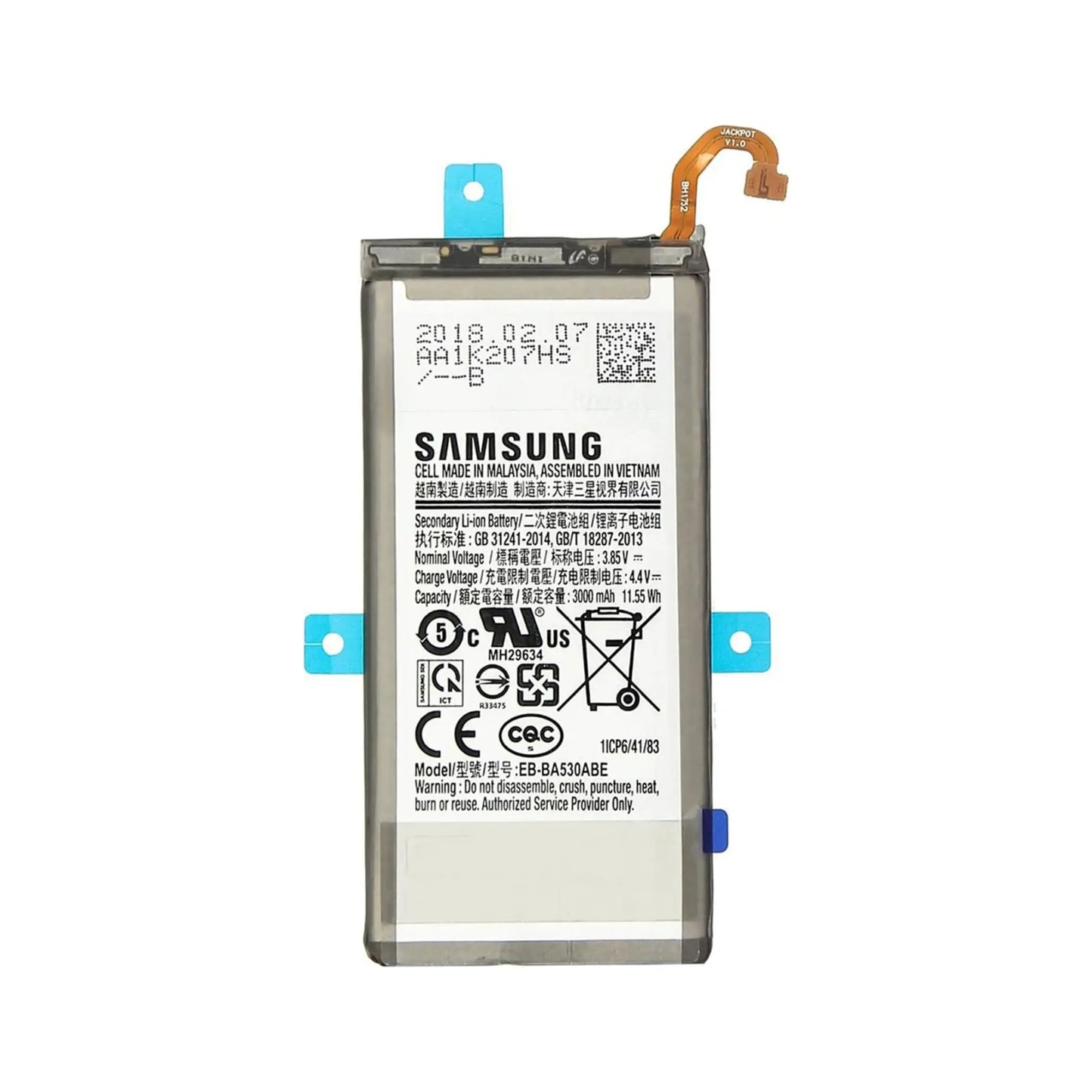 Auf diesem Produktbild wird der Samsung Akku EB-BA530ABE Li-Ion 3.85 Volt 3000 mAh abgebildet.