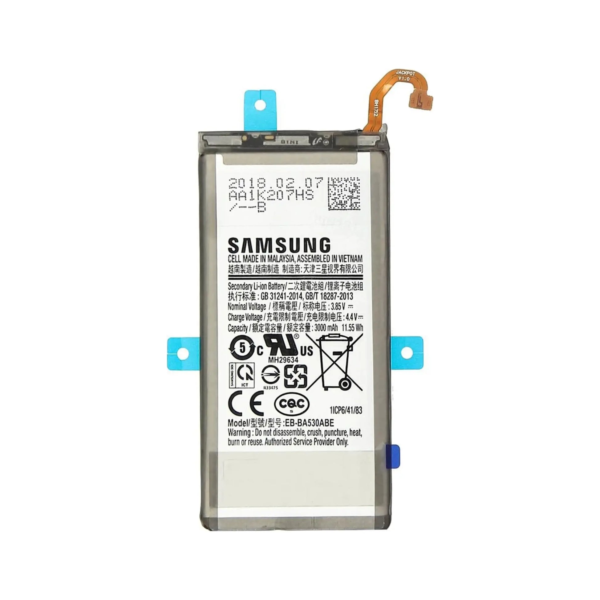 Auf diesem Produktbild wird der Samsung Akku EB-BA530ABE Li-Ion 3.85 Volt 3000 mAh abgebildet.