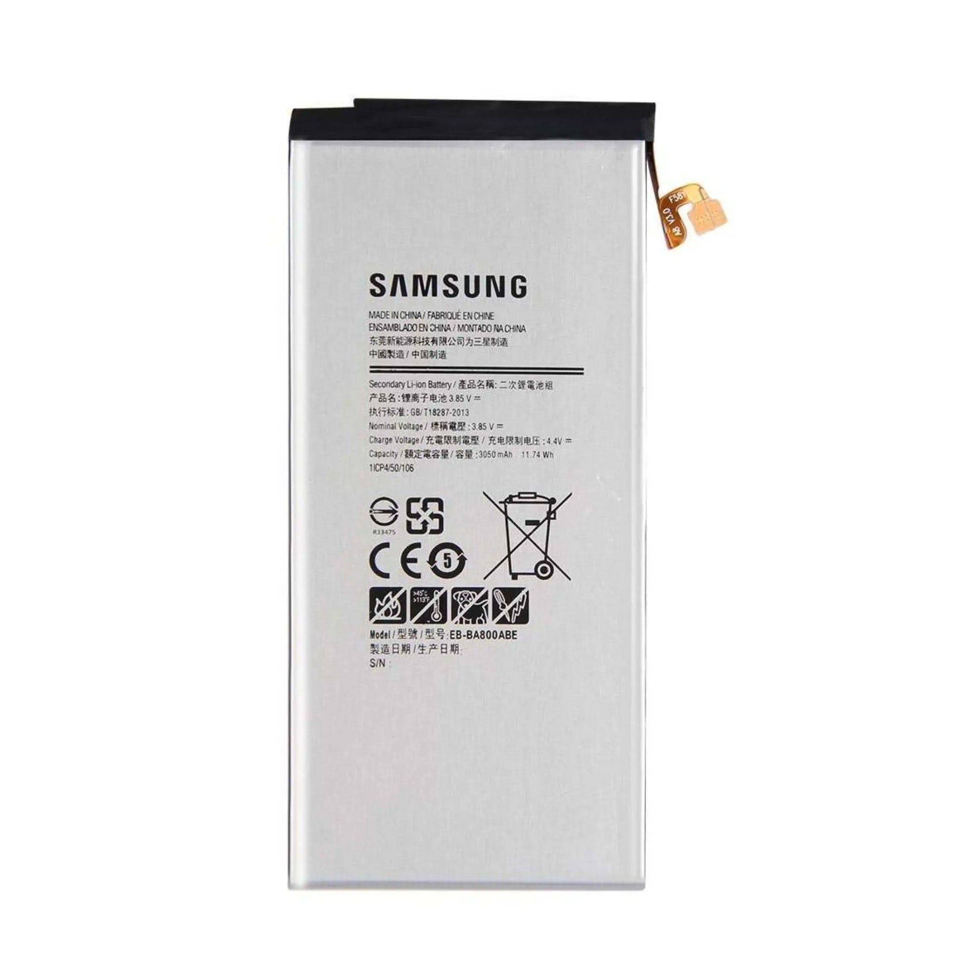 Auf diesem Produktbild wird der Samsung Akku EB-BA800ABE Li-Ion 3.8 Volt 3050 mAh abgebildet.
