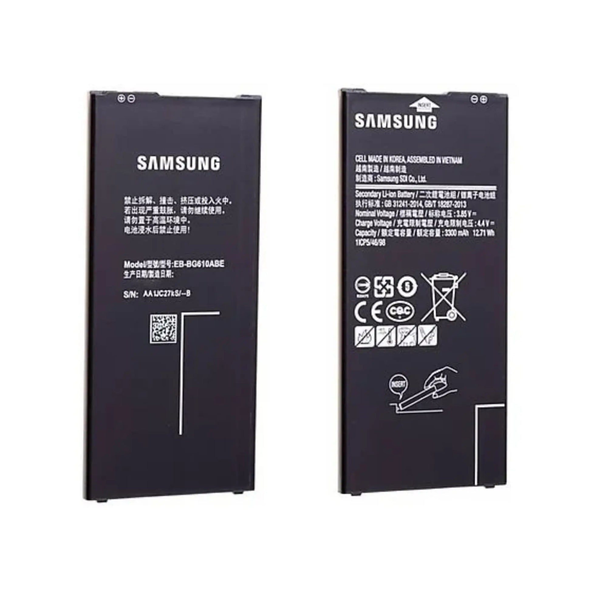 Auf diesem Produktbild wird der Samsung Akku E​B-BG610BEE Li-Ion 3.85 Volt 3300 mAh abgebildet.