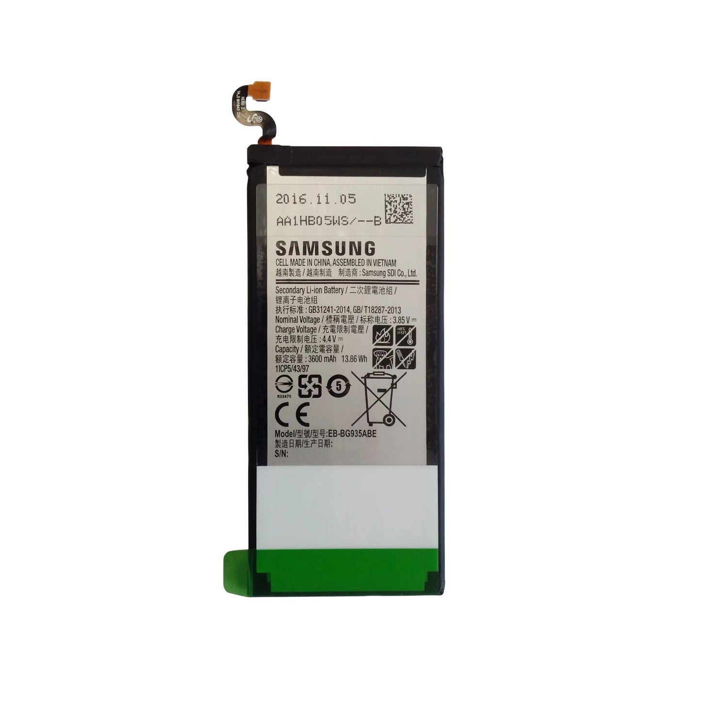 Auf diesem Produktbild wird der Samsung Akku EB-BG935ABE Li-Ion 3.85 Volt 3600 mAh abgebildet.