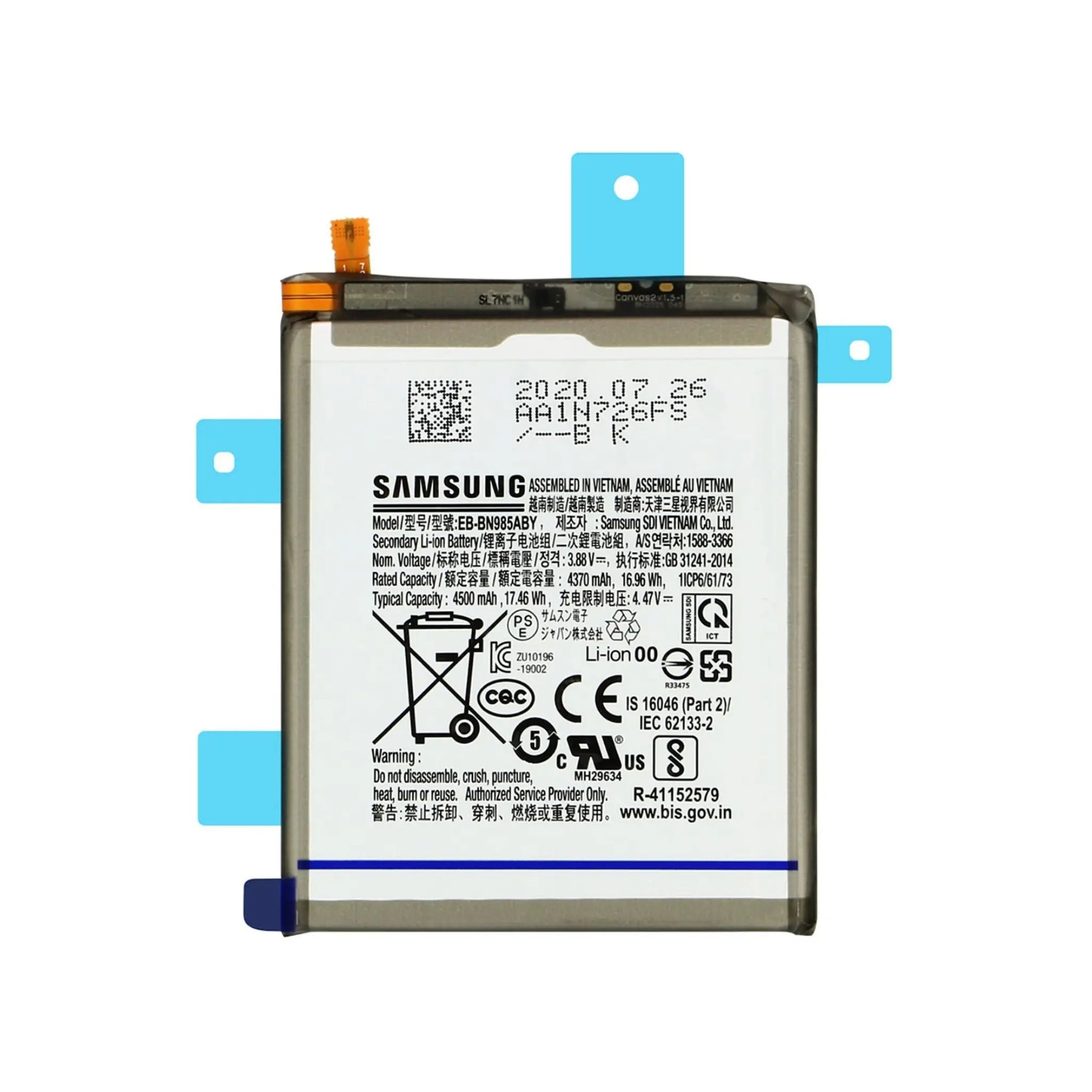 Auf diesem Produktbild wird der Samsung Akku EB-BN985ABY Li-Ion 3.88 Volt 4500 mAh abgebildet.