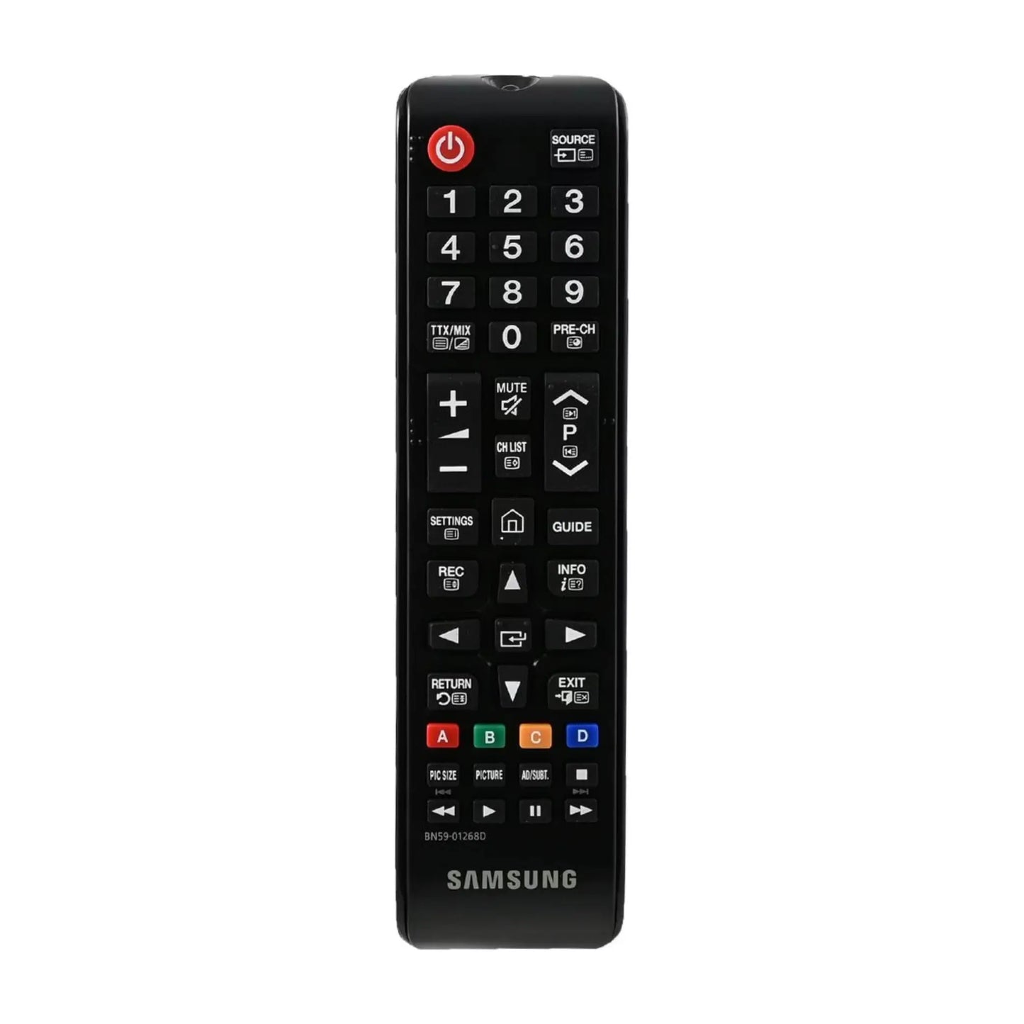 Das Bild zeigt die Samsung BN59-01268D Fernbedienung aus der Frontansicht.
