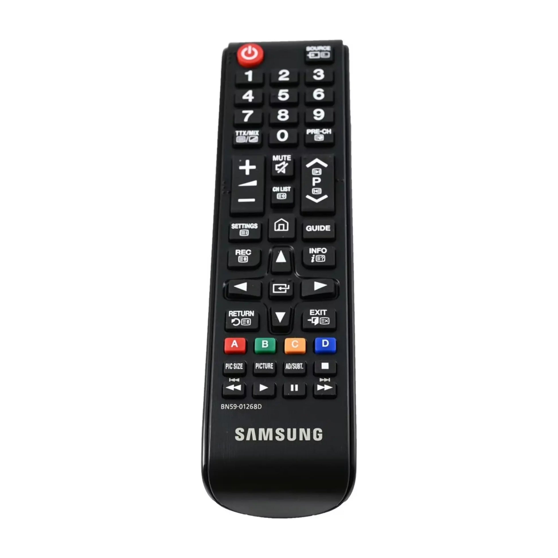 Das Bild zeigt die Samsung BN59-01268D Fernbedienung aus der Schrägansicht.