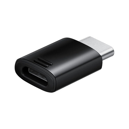 Das Bild zeigt den Samsung EE-GN930 Adapter in Schwarz – USB-C auf Micro-USB Konverter für das Laden und die Datenübertragung.