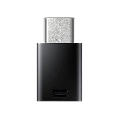Das Bild zeigt den Samsung EE-GN930 Adapter in Schwarz – USB-C auf Micro-USB Konverter für das Laden und die Datenübertragung. Von dem Adapter wird die Rückseite abgebildet.