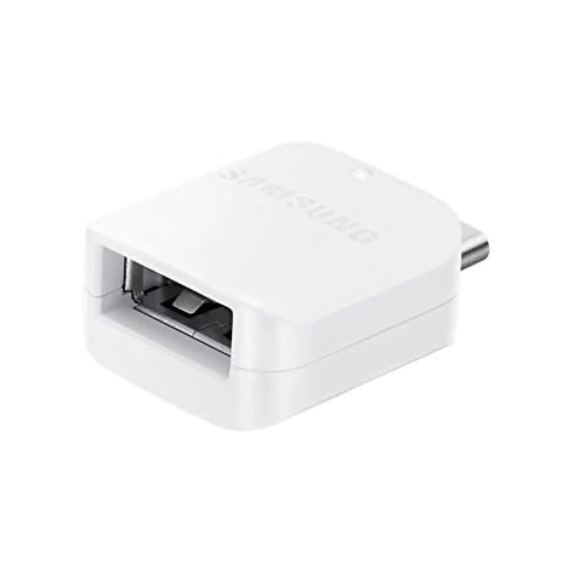 Das Bild zeigt den Samsung EE-UN930 Adapter in Weiß – USB-C auf USB-A Adapter für schnelle Datenübertragung und Ladefunktion. In der Ansicht ist die USB-A Verbindung sichtbar.