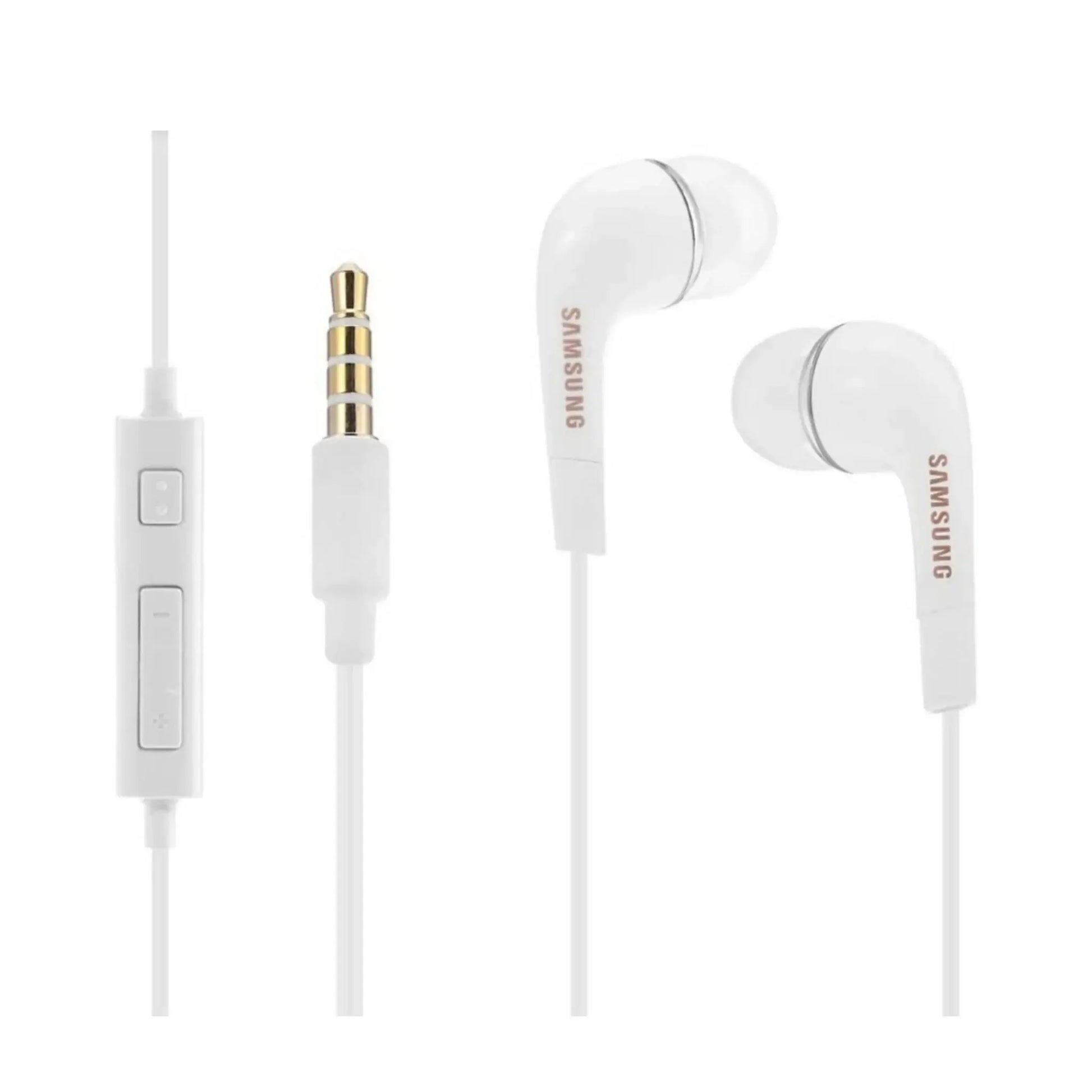 Das Bild zeigt die Samsung EHS64 In‑Ear‑Kopfhörer in Weiß aus der Nahansicht.