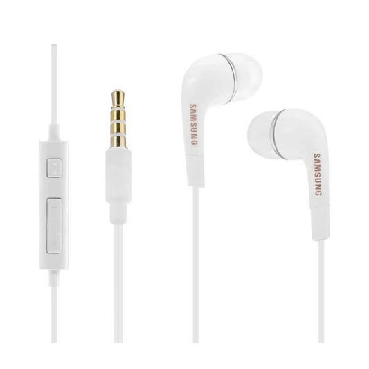 Das Bild zeigt die Samsung EHS64 In‑Ear‑Kopfhörer in Weiß aus der Nahansicht.